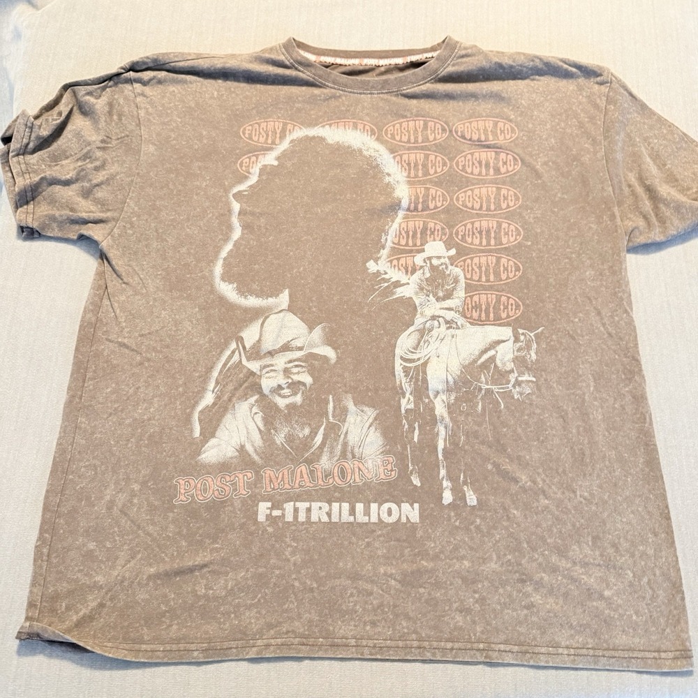 Post Malone F-1 Trillion 2025 US Tour T Shirt Posty Co Acid Wash Oversized